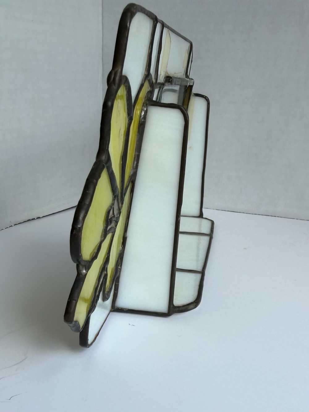 Stained Glass Tiffany Style Photo Frame 3x5 Lily Flower Floral White Yellow Vtg - Picture 8 of 13